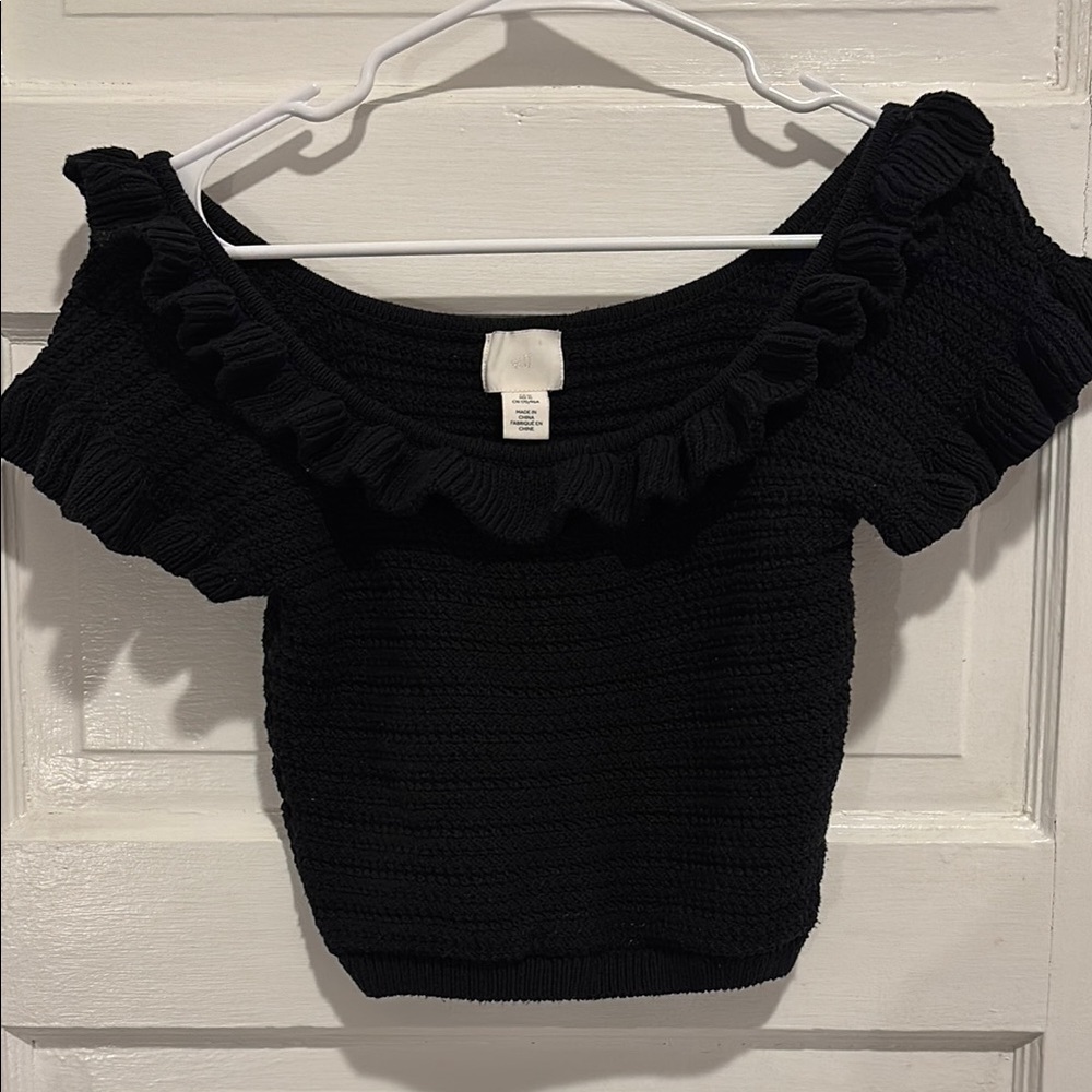 H&M Black Ruffled Off-Shoulder Top